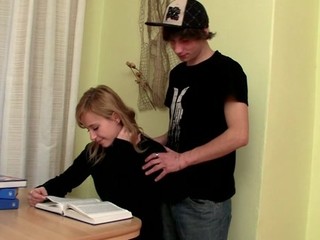 Instead of studying horny chick decides to fuck with a guy